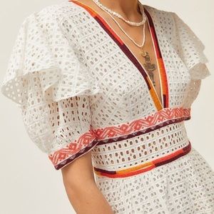 UO Madiera Midi Dress - Eyelet White - XS